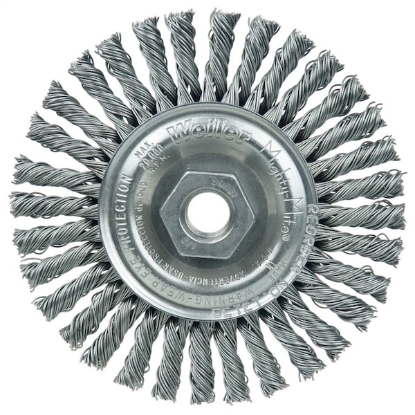 Weiler Mini Roughneck 4" Wire Wheel, .020" Steel Fill, 1/2"-13 UNC Nut 13130 - main